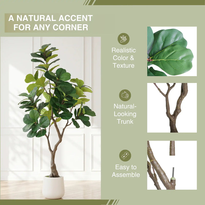 6FT Artificial Fiddle Leaf Fig Tree With Decorative White Pot, Faux Indoor Plant for Home Office Living Room Corner Decoration, 1pc/set