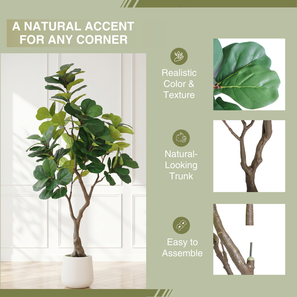 6FT Artificial Fiddle Leaf Fig Tree With Decorative White Pot, Faux Indoor Plant for Home Office Living Room Corner Decoration, 1pc/set Media 5