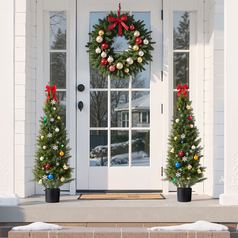 Artificial Topiary Cedar Trees, 48 inch 2 Set Faux Pine Shrubs Plants, Fake Silk Tree Look Real, Easy Assembly for Decor Front Porch Outdoor Patio Garden Balcony Backyard Indoor Office Media 7