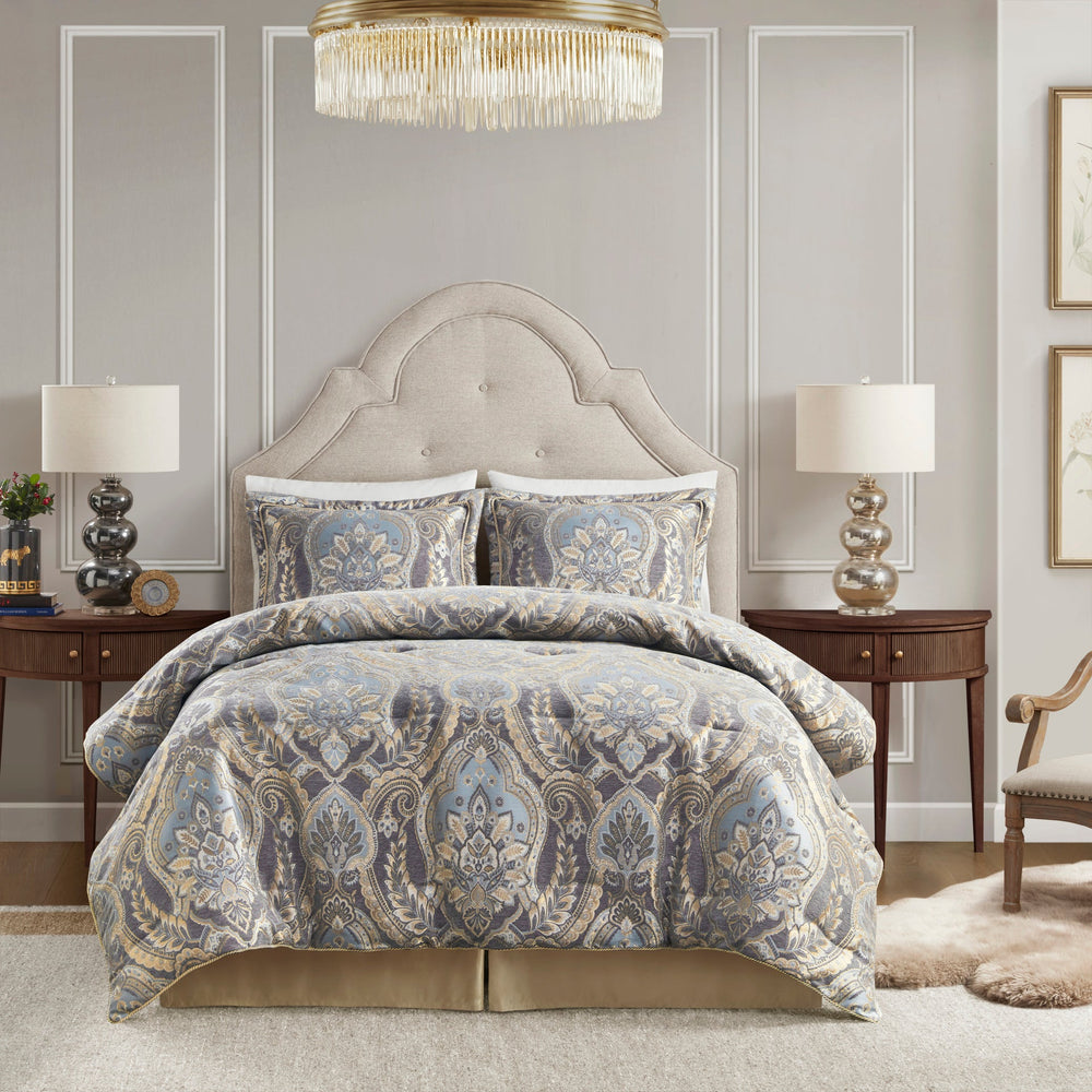 4 Piece Comforter Set Blue/Grey King Media 9