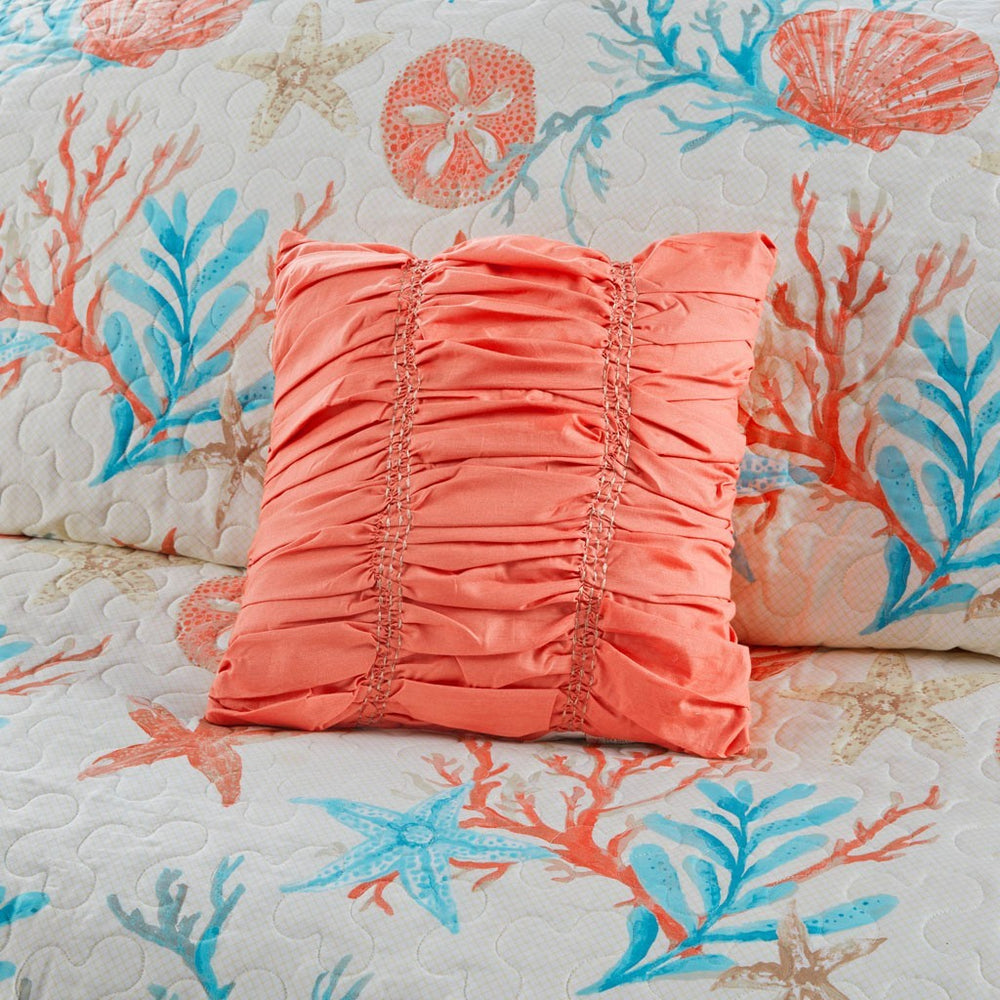 6 Piece Cotton Sateen Quilt Set with Throw Pillows Coral Full/Queen Media 6