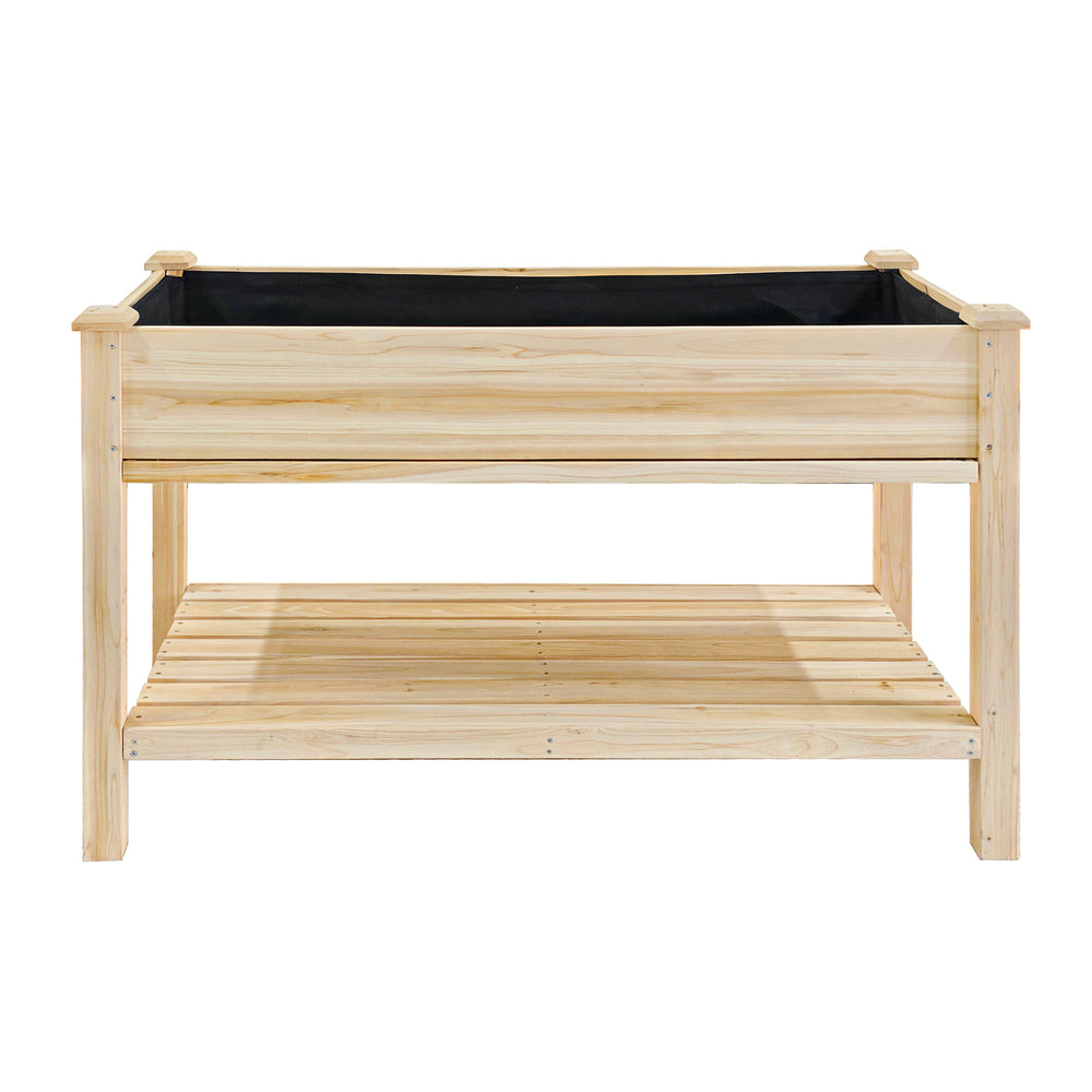 Raised Garden Bed 48x23x31.1-inch Elevated Wood Planter with Water Collection Tray, Storage Shelf, Protective Liner Media 11