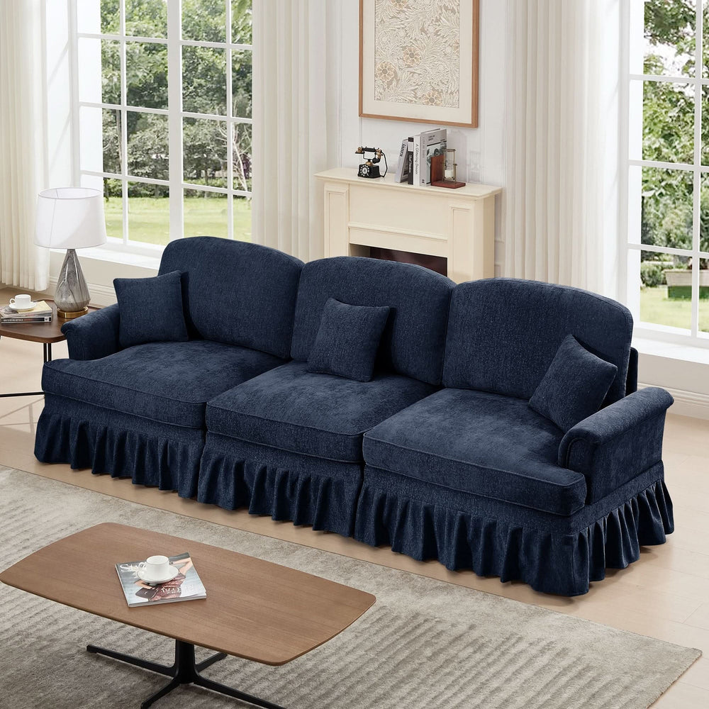 Sofas Chenille Upholstery Three Seater Mid Century Blue Living Room Media 6