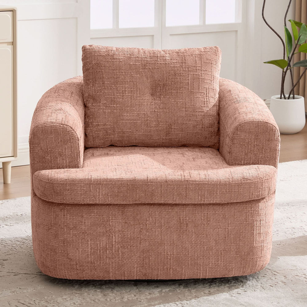 360 Degree Swivel Chair Chenille Pink Dual Layer Cushion Living Room Decor Accent Seating Home Media 5