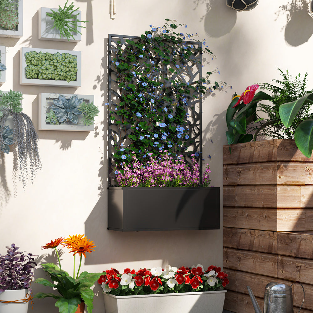 Outsunny Metal Raised Garden Bed with Trellis, Freestanding or Wall Mounted Raised Flower Bed with Privacy Panel for Garden, Patio, Balcony Media 4