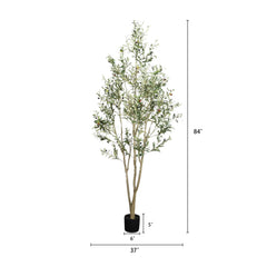 7' Artificial Olive Tree in Black Plastic Pot, 1pc/set perspective