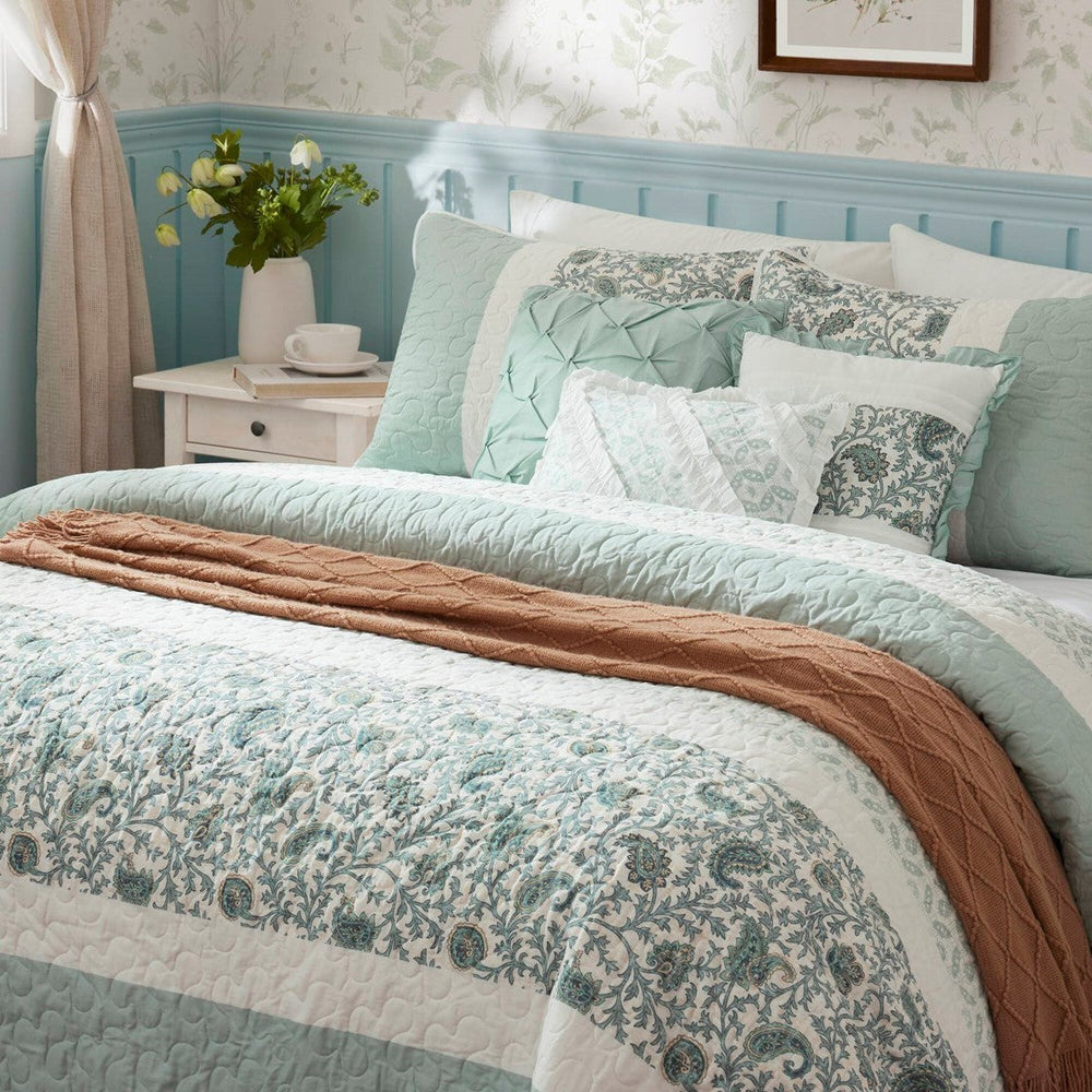 6 Piece Cotton Percale Quilt Set with Throw Pillows Aqua Full/Queen Media 16