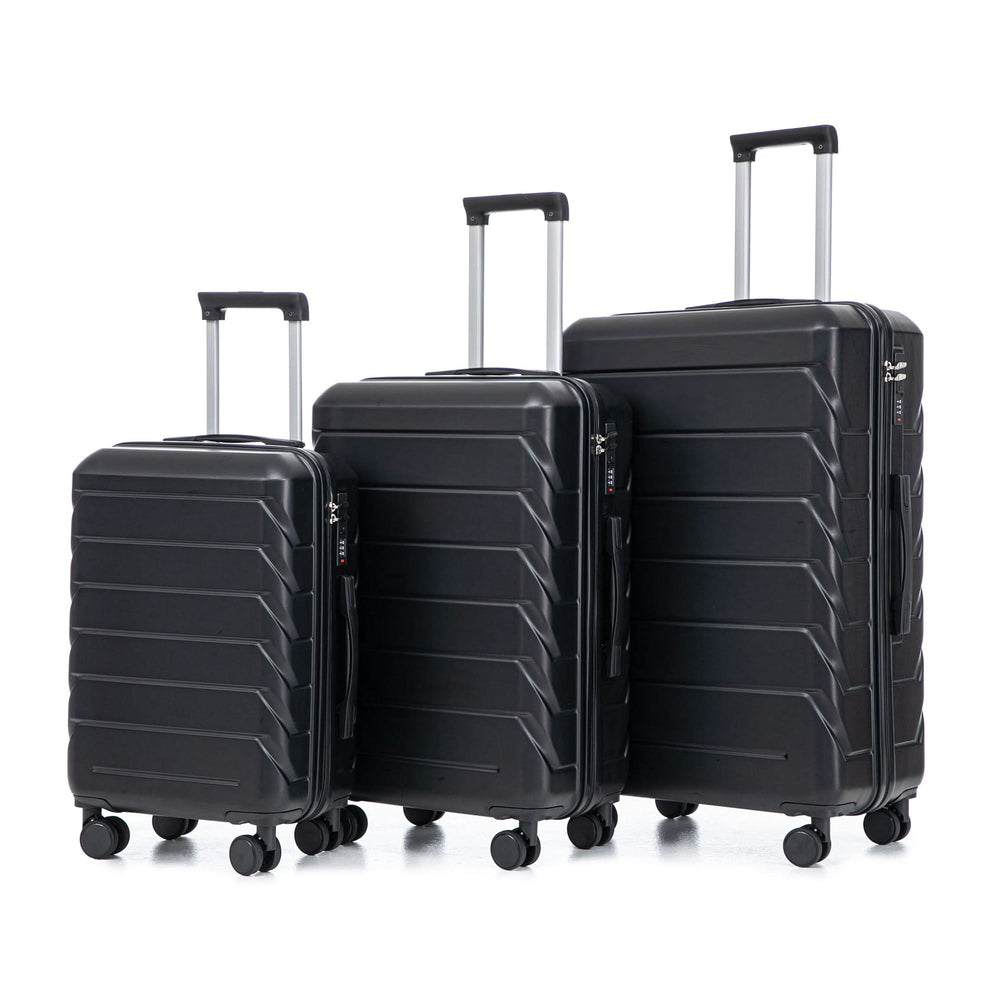 ABS Luggage Set 20 24 28 Inch Spinner Wheels Black Durable 3-Piece & Combination Lock Media 1