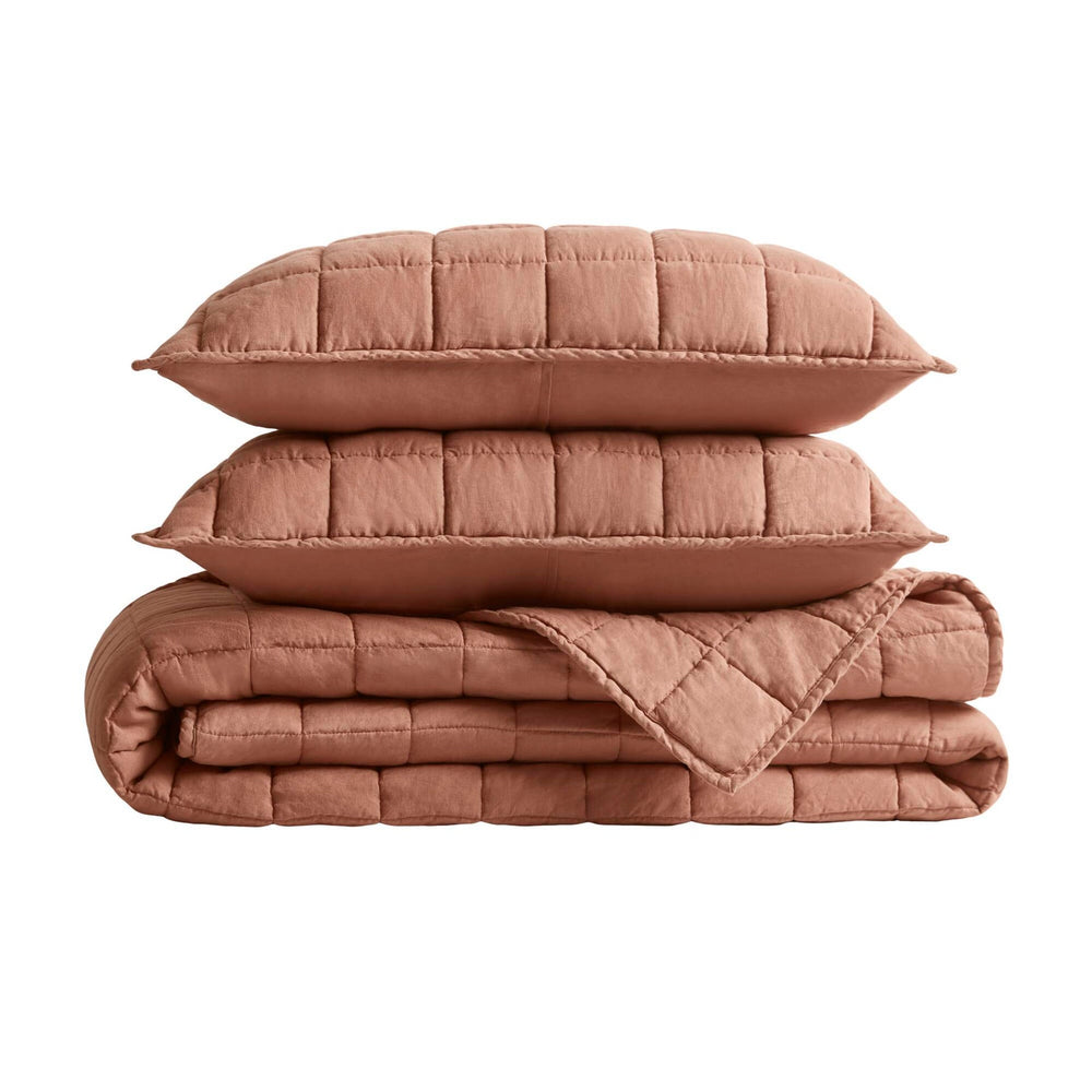 3-Piece Full/Queen Linen Garment Washed Quilt Set,Clay Media 16
