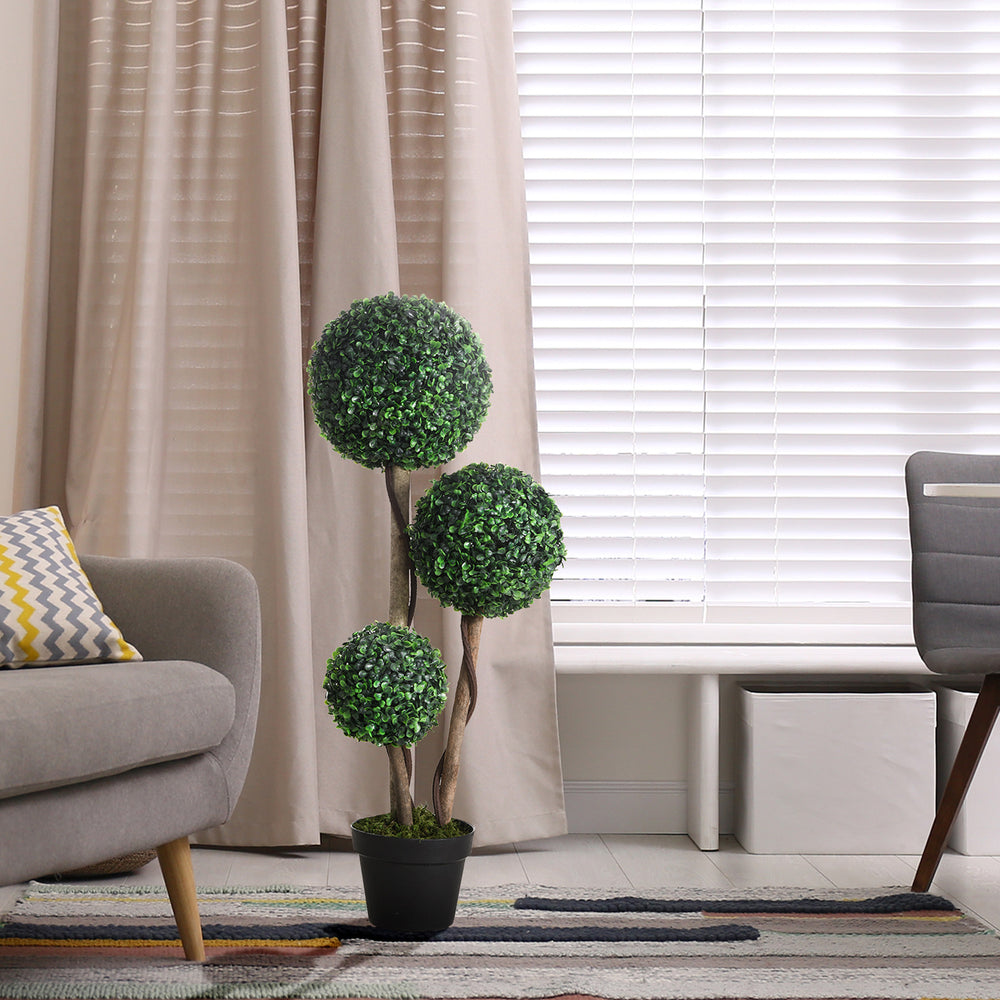 Artificial Plant for Home Decor Indoor & Outdoor Fake Plants Artificial Tree in Pot, 3 Ball Boxwood Topiary Tree for Home Office, Living Room Decor, Dark Green Media 9