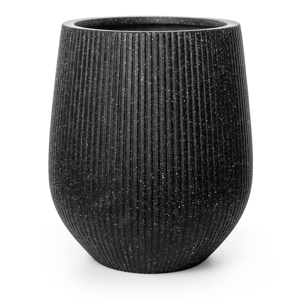 DTY Signature Mount Wilson Modern Indoor Outdoor Fiberstone Tapered Planter, Lightweight, Weather Resistant Garden Pot with Drainage Hole & Rubber Plug (Black, 11'' D x 12'' H) Media 5