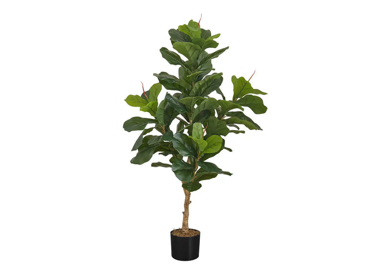 Artificial Plant, 47' Tall, Fiddle Tree, Indoor, Faux, Fake, Floor, Greenery, Potted, Real Touch, Decorative, Green Leaves, Black Pot