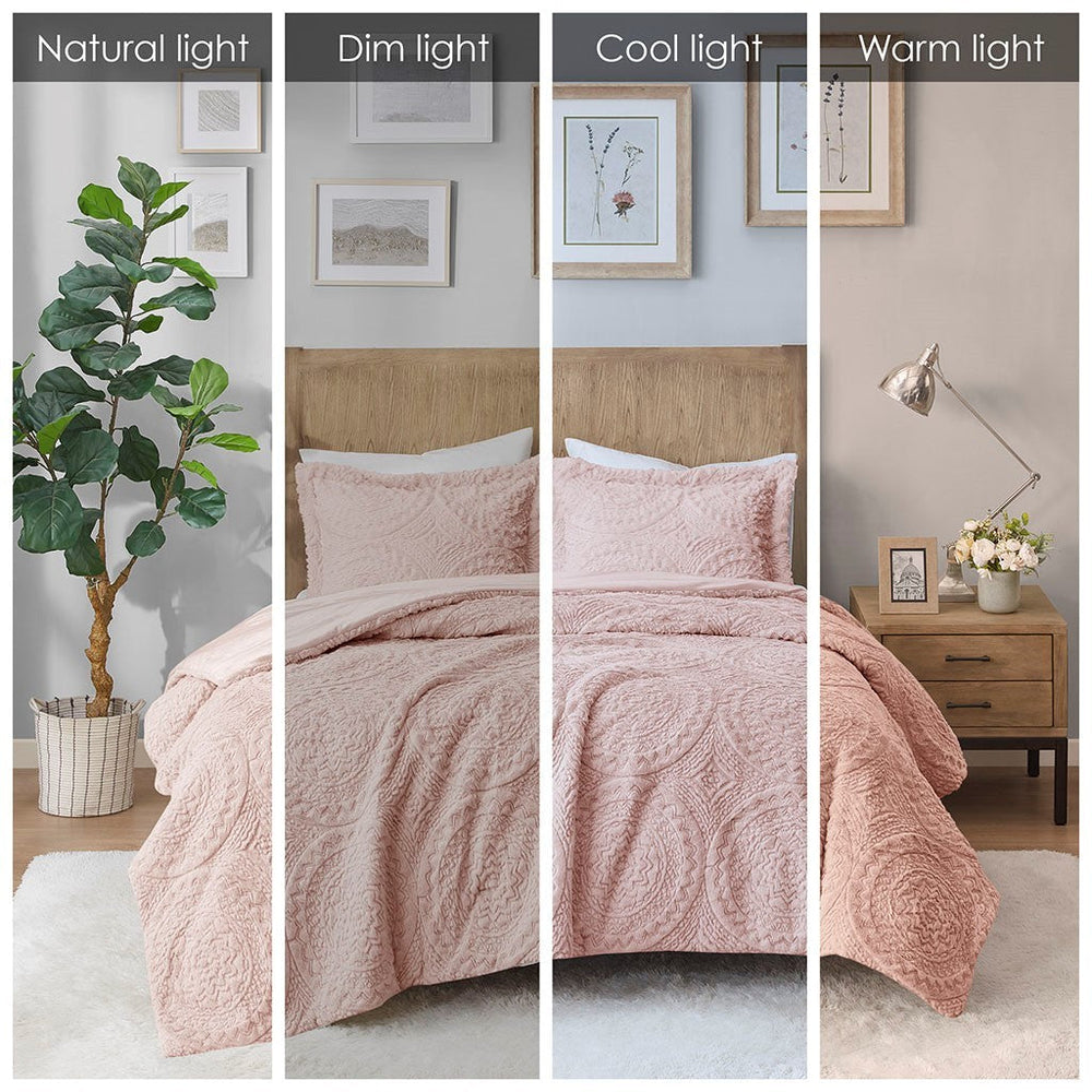 Full/Queen Embroidered Medallion Faux Fur Ultra Plush Comforter Mini Set Media 11