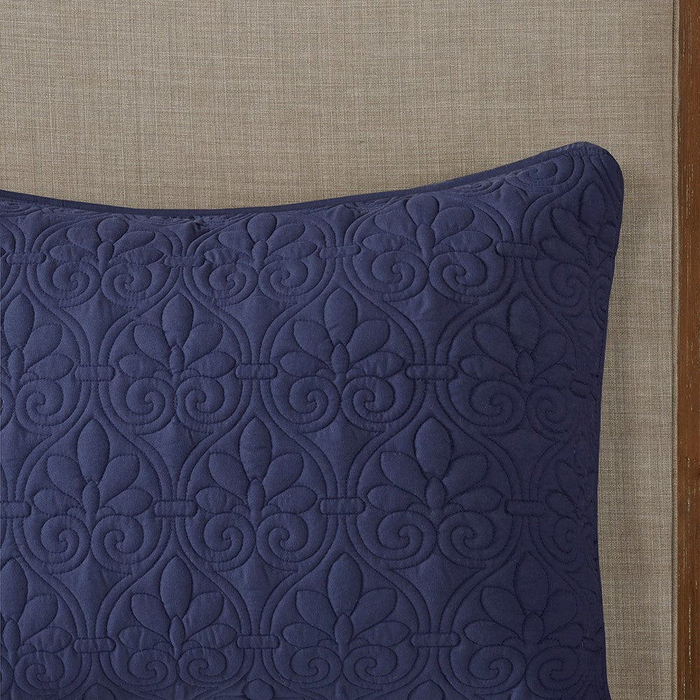 3 Piece Split Corner Pleated Quilted Bedspread Navy King Media 4