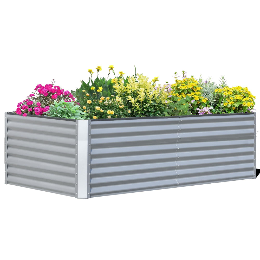 8x4x2 ft Galvanized Raised Garden Bed, Outdoor Planter Garden Boxes Large Metal Planter Box for Gardening Vegetables Fruits Flowers,Silver Media 1