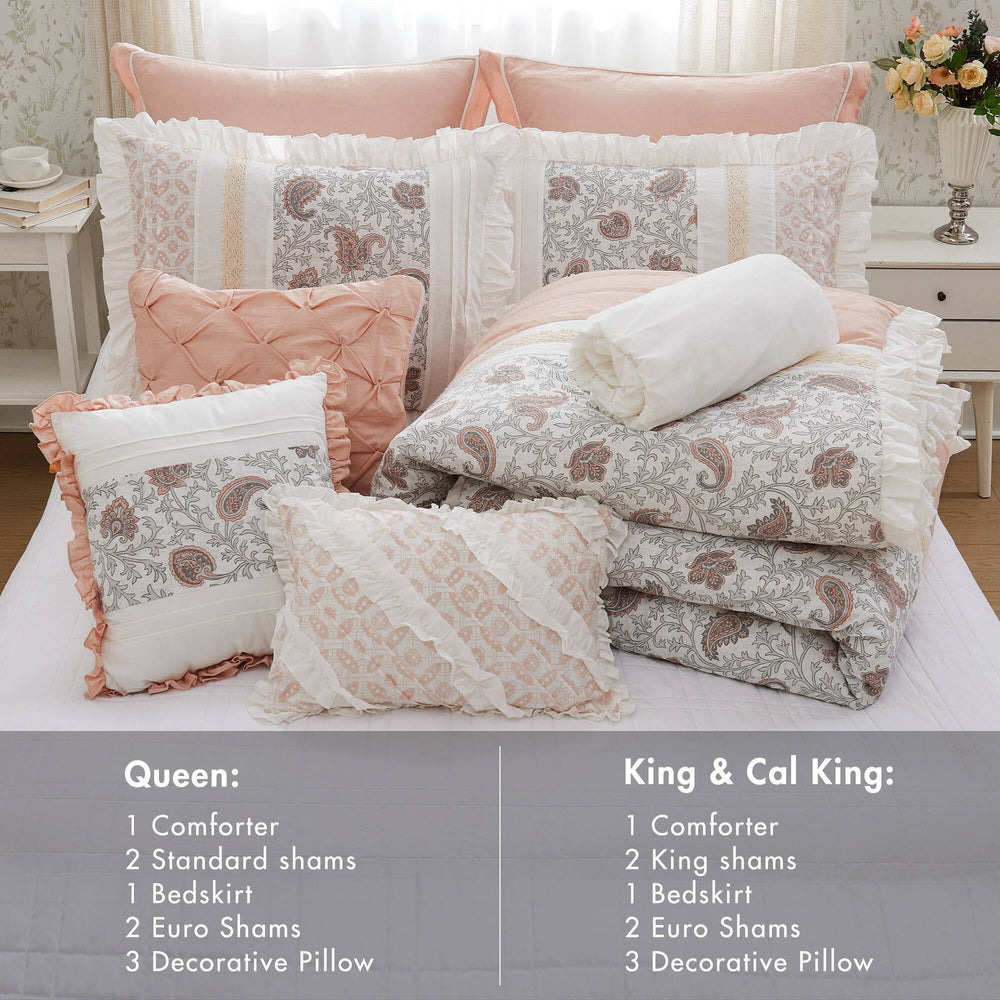 9 Piece Cotton Percale Comforter Set Blush Queen Media 6