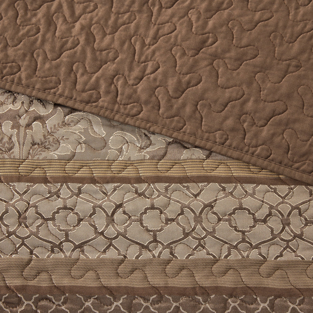 5 Piece Reversible Jacquard Bedspread Set Brown/Gold King Media 4