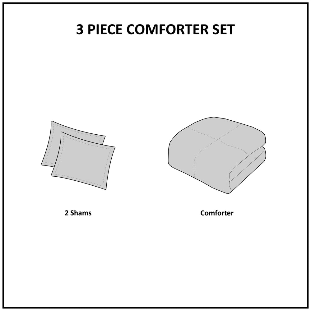 Cotton Printed Comforter Set with Chenille Gray Full/Queen Media 16