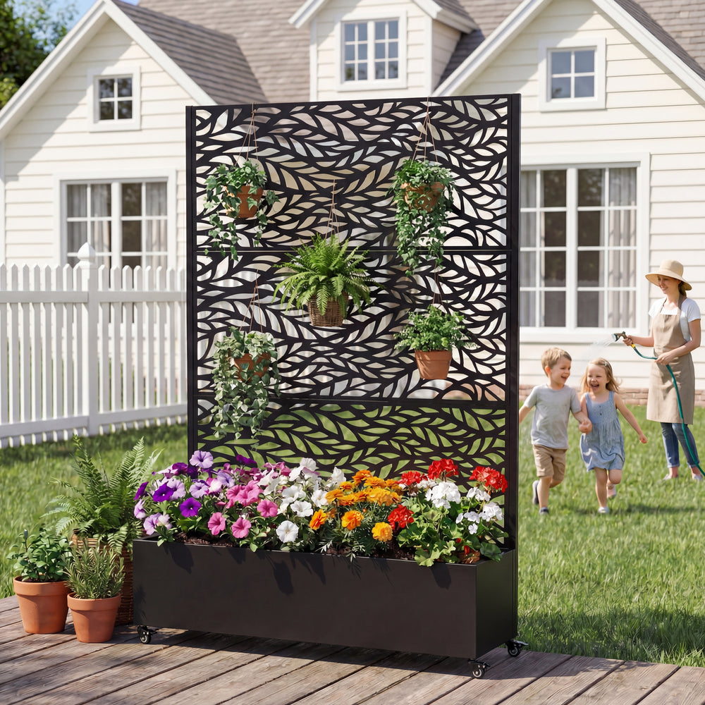 Metal Raised Garden Bed with Wheels and Trellis,73'x47'x16' Planter Box for Climbing Plants, Vegetables & Vines, Features Privacy Screen and Drainage Holes Media 2