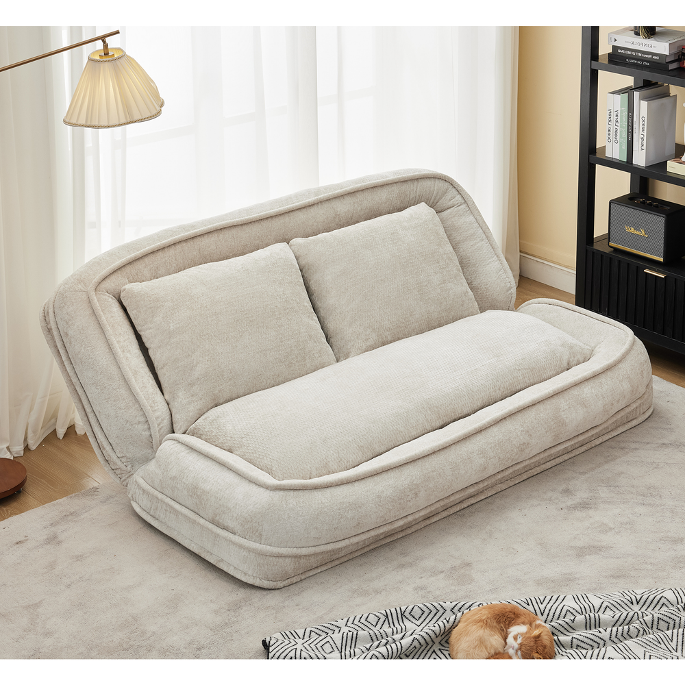 Pet Sofa Bed Chenille 2-In-1 Lounge Couch With 5 Adjustable Positions For People & Pets Beige Media 15
