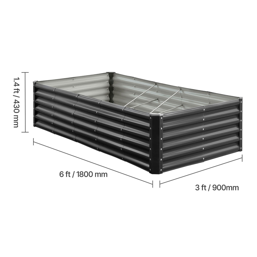 Metal Raised Garden Bed, 6 x 3 x 1.4 ft Outdoor Galvanized Planter Garden Box, Open Bottom Design, Large Planter Raised Bed for Growing Vegetables, Flowers, Herbs, and Succulents, Dark Gray Media 2