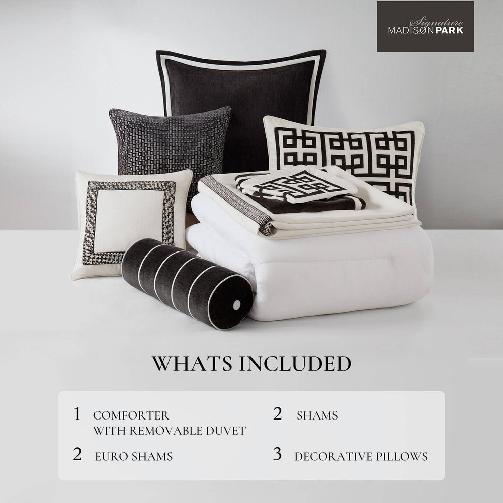 9 PCS King Embroidery Oversized Duvet Style Comforter Set Black/White Media 3