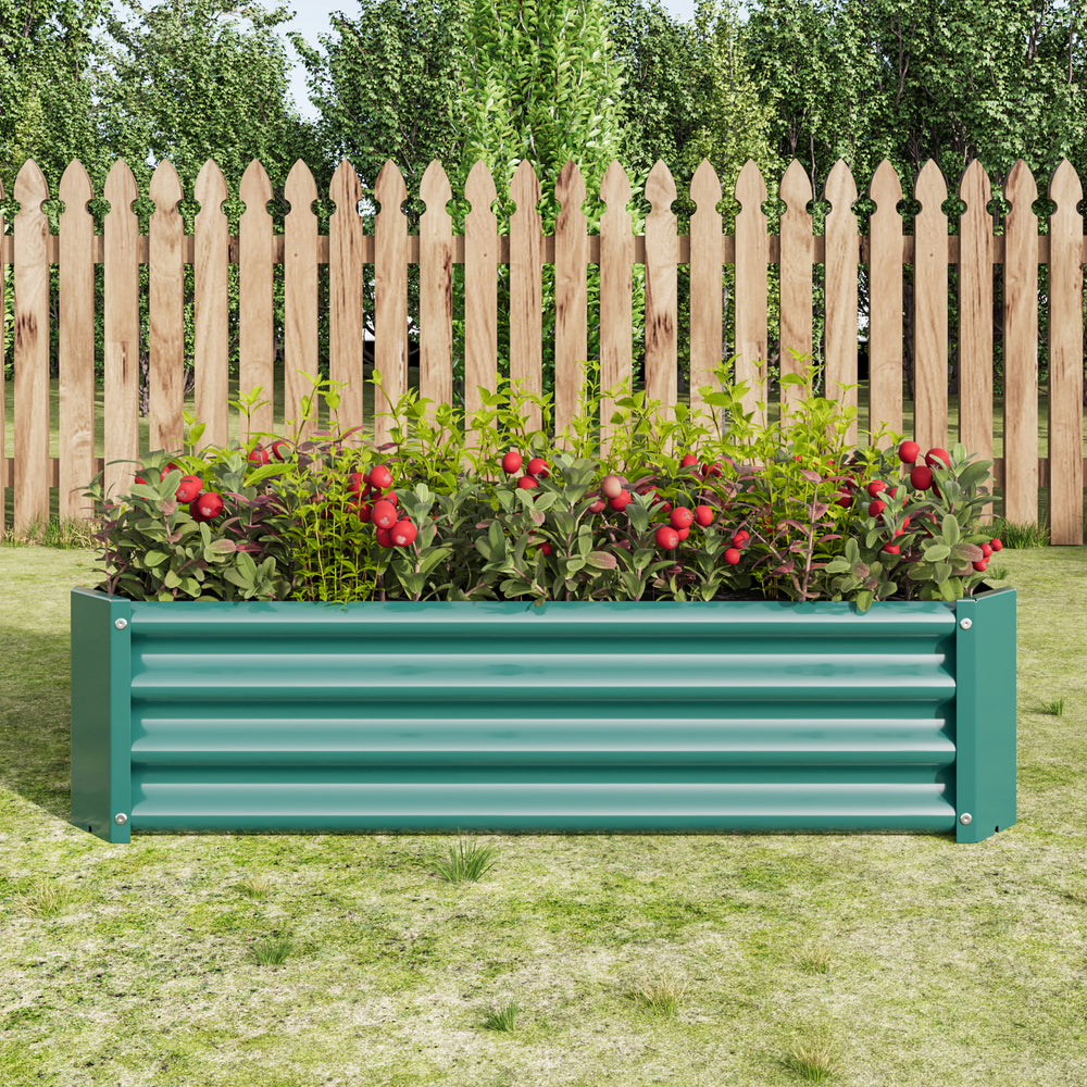 2PCS Green 4×2×1ft Metal Raised Garden Bed, Rectangle Raised Planter for Flowers Plants, Vegetables Herb Media 2
