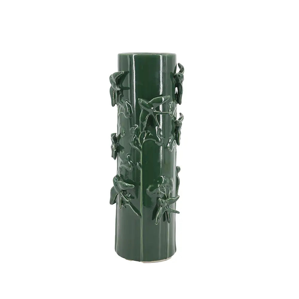 26929372 D5.7x14.8' Tall Green Ceramic Vase with Sculpted Birds and Vines Design     DTY Store Tall Green Ceramic Vase with Sculpted Birds and Vines Design     DTY Store