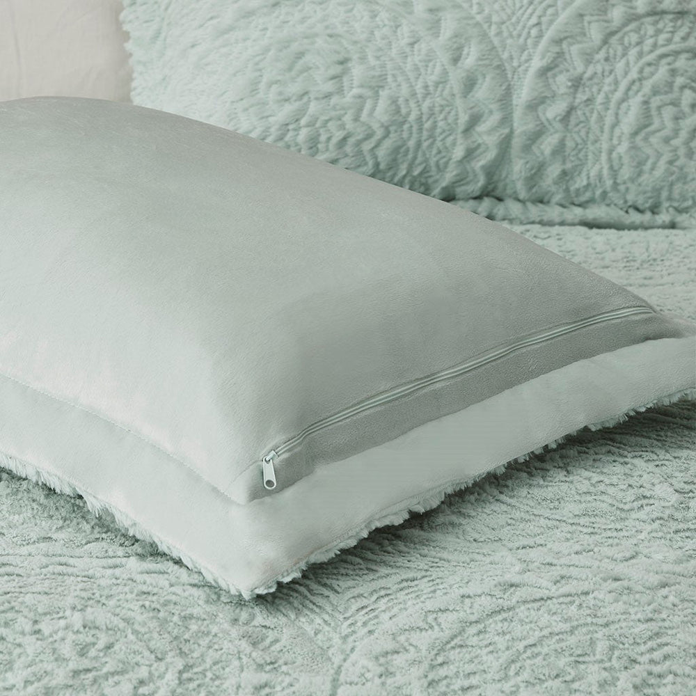 Full/Queen Embroidered Medallion Faux Fur Ultra Plush Comforter Mini Set Media 10