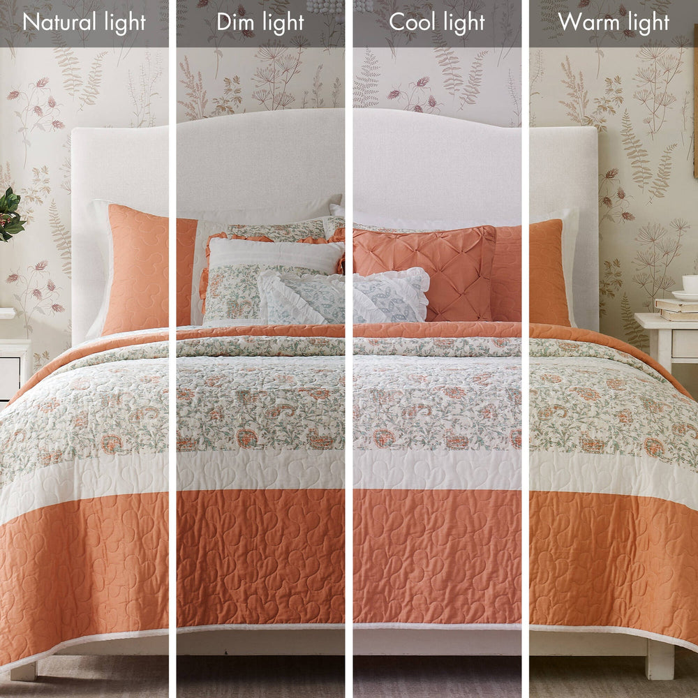 6 Piece Cotton Percale Quilt Set with Throw Pillows Coral King/Cal King Media 17