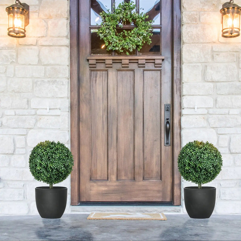 HOMCOM 1.3' (15.7') Artificial Boxwood Topiary Trees with Ground Stake, UV Resistant Set of 2 Ball Shaped Trees, Indoor Outdoor Fake Plants for Home Office & Living Room Décor