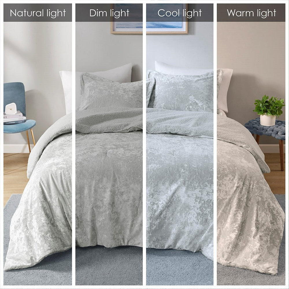 King/Cal King Crushed Velvet Sherpa Reversible Comforter Set Media 12
