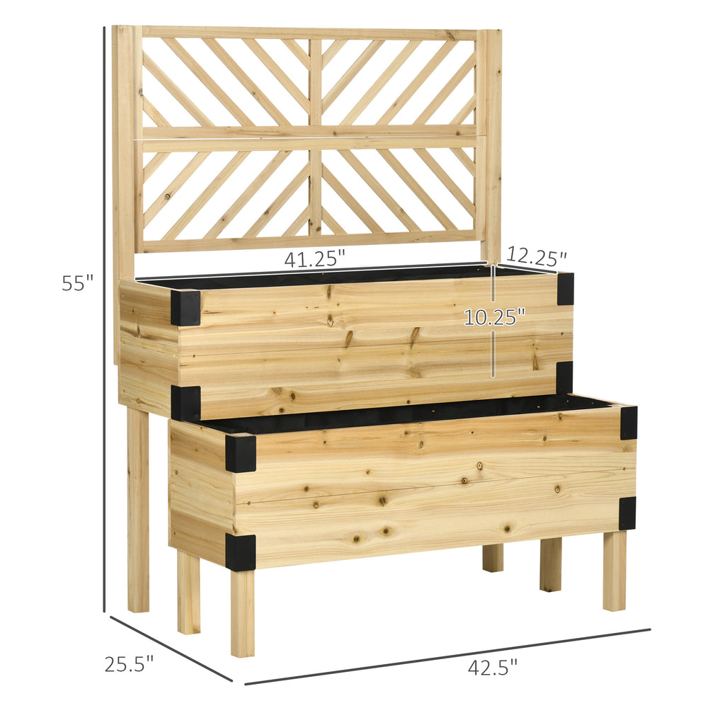 Outsunny Raised Garden Bed with Trellis, 2 Tier Wooden Elevated Planter Box with Legs and Metal Corners for Vegetables, Flowers, Herbs, Natural Media 7