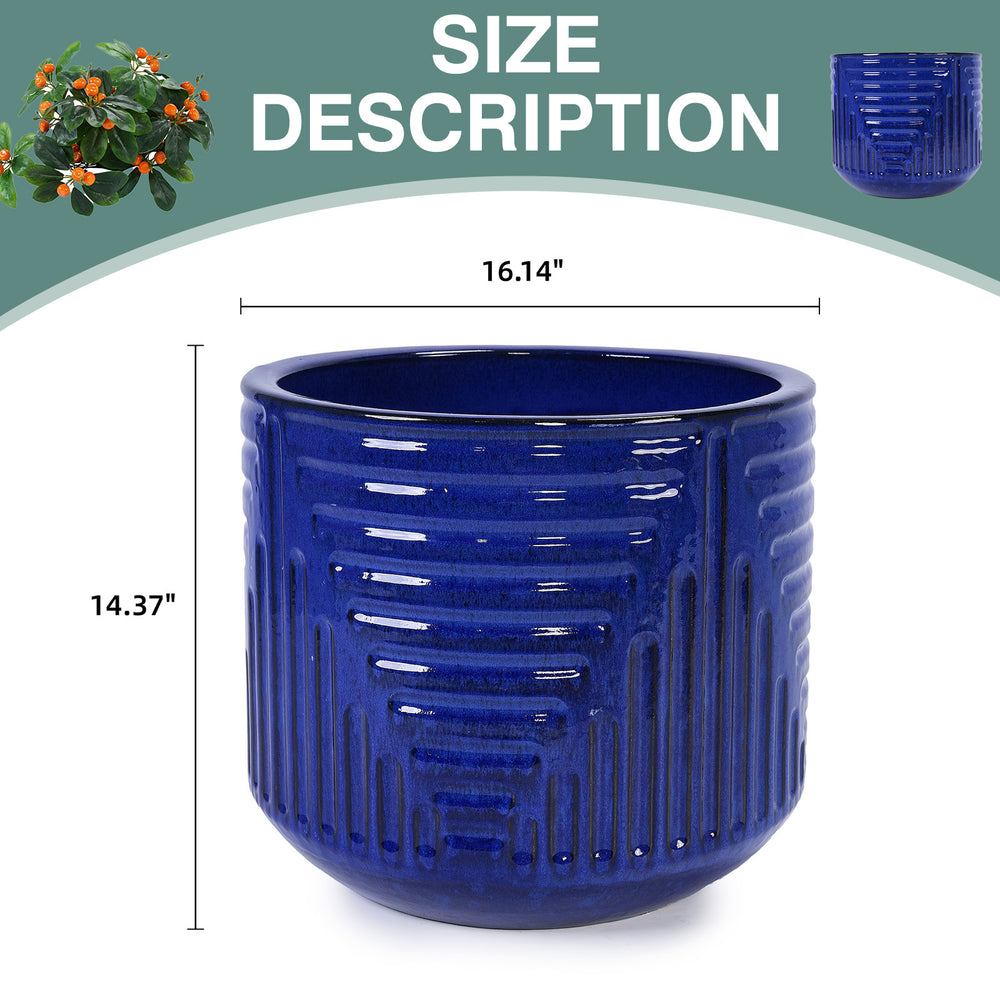 16' Dia Round Planters for Indoor Plants, Large Outdoor Planters with Drainage Holes, Ceramic Plant Pots Indoor & Outdoor for Home Garden Patio - Dark Blue Media 8