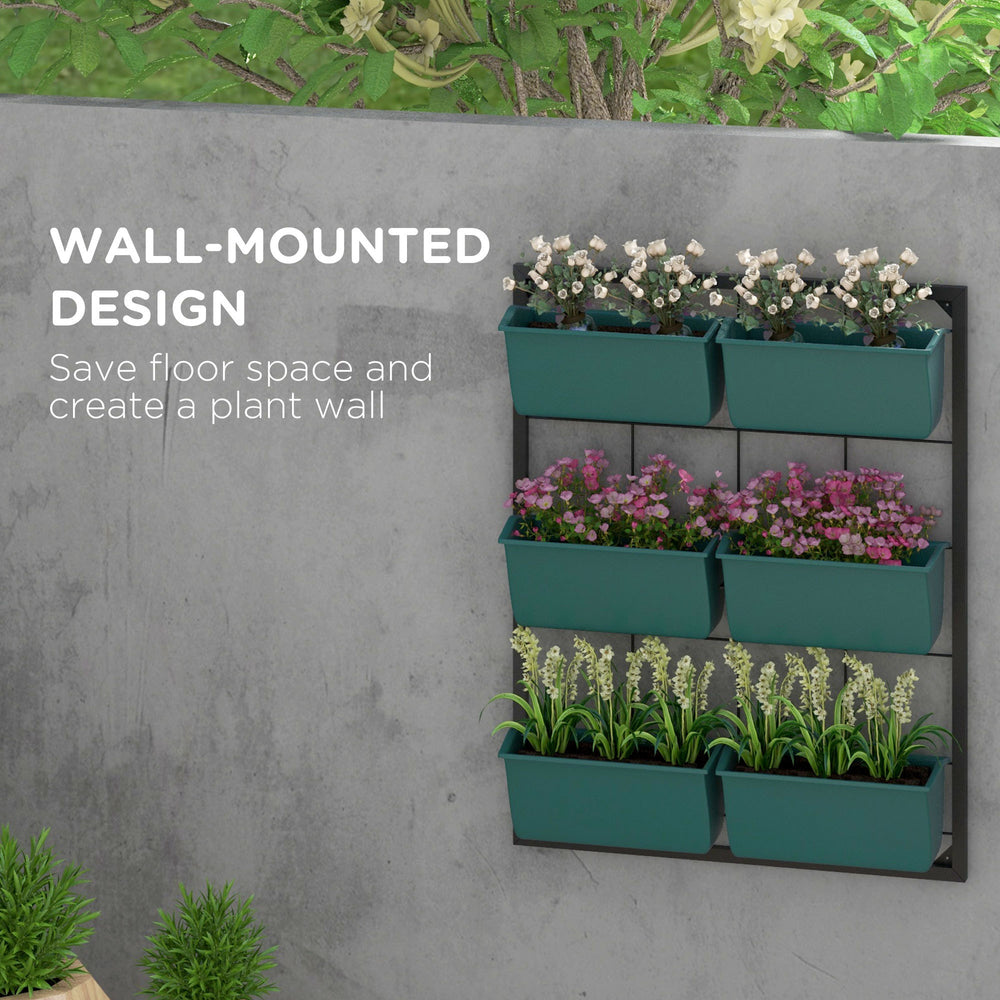 Outsunny 3-Tier Wall Planter with 6 Pots for Indoor and Outdoor Use, Hanging Plant Holder, Self Draining Wall Mounted Planter for Vegetables, Flowers, Herbs, Green Media 4