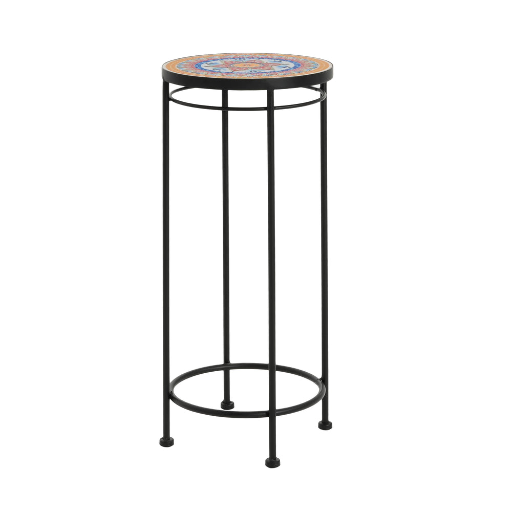 Wesley Ceramic Tile Plant Stand Set with Durable Iron Frame in Black and Red Media 6