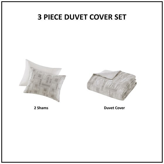 3 Piece Cotton Jacquard Duvet Set-Full/Queen Media 7
