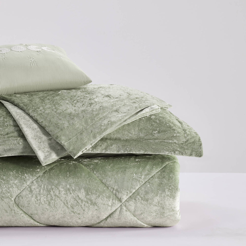 3 PCS Twin/Twin XL Velvet Duvet Cover Set with Throw Pillow Green Media 7