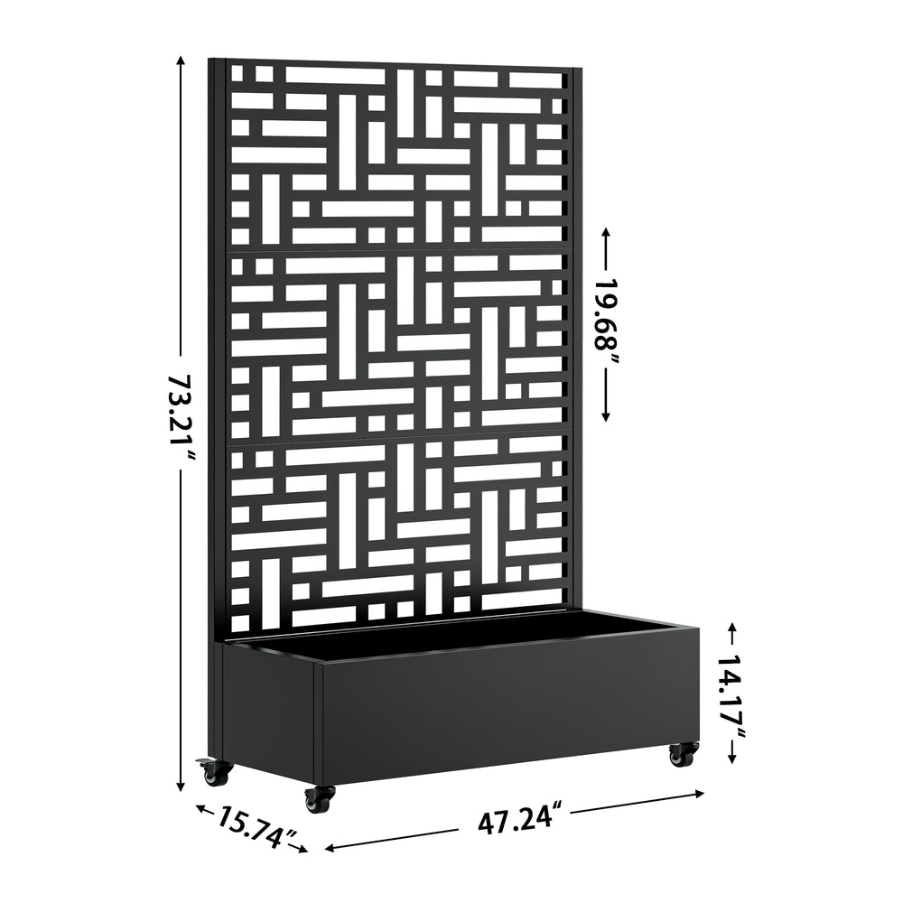 Metal Planter Box with Trellis,  73'x47'x16' Metal Raised Garden Bed with Trellis, Metal Planter Box with Drainage Holes & Lockable Wheels & Privacy Screen for Climbing Plants, Vegetables, Vines Media 5