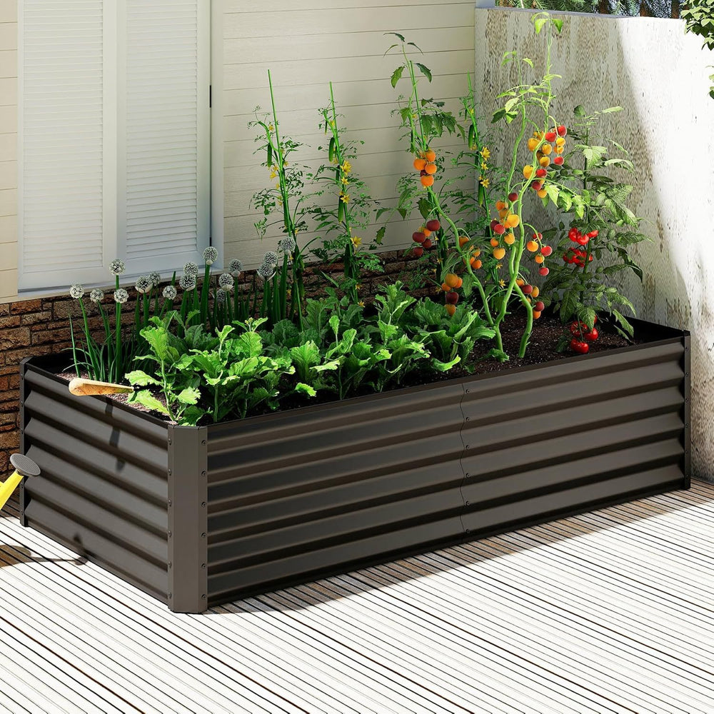 6x3x1.5ft Galvanized Raised Garden Bed, Outdoor Planter Garden Boxes Large Metal Planter Box for Gardening Vegetables Fruits Flowers, Dark Gray Media 10