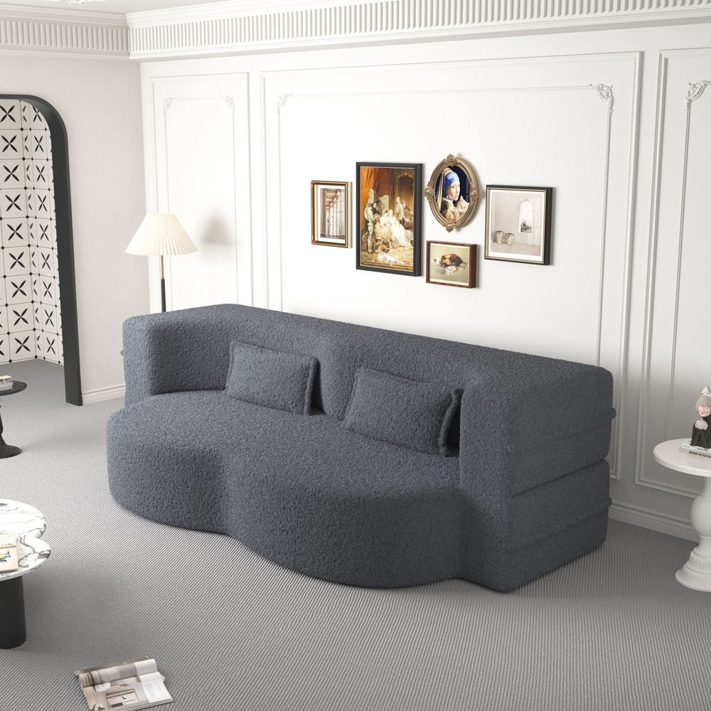Sofa Bed Teddy Fabric Modern Grey Full Size Living Room Lounge Area Media 7