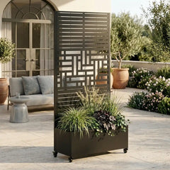 Metal Raised Garden Bed with Trellis, Drainage Holes, Lockable Wheels & Privacy Screen perspective