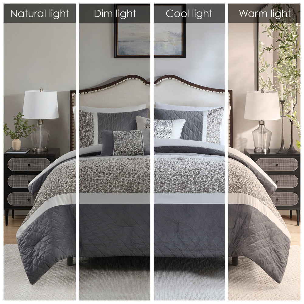 5 Piece Textured Jacquard Stripe Comforter Set with Throw Pillows-King/Cal King Media 3