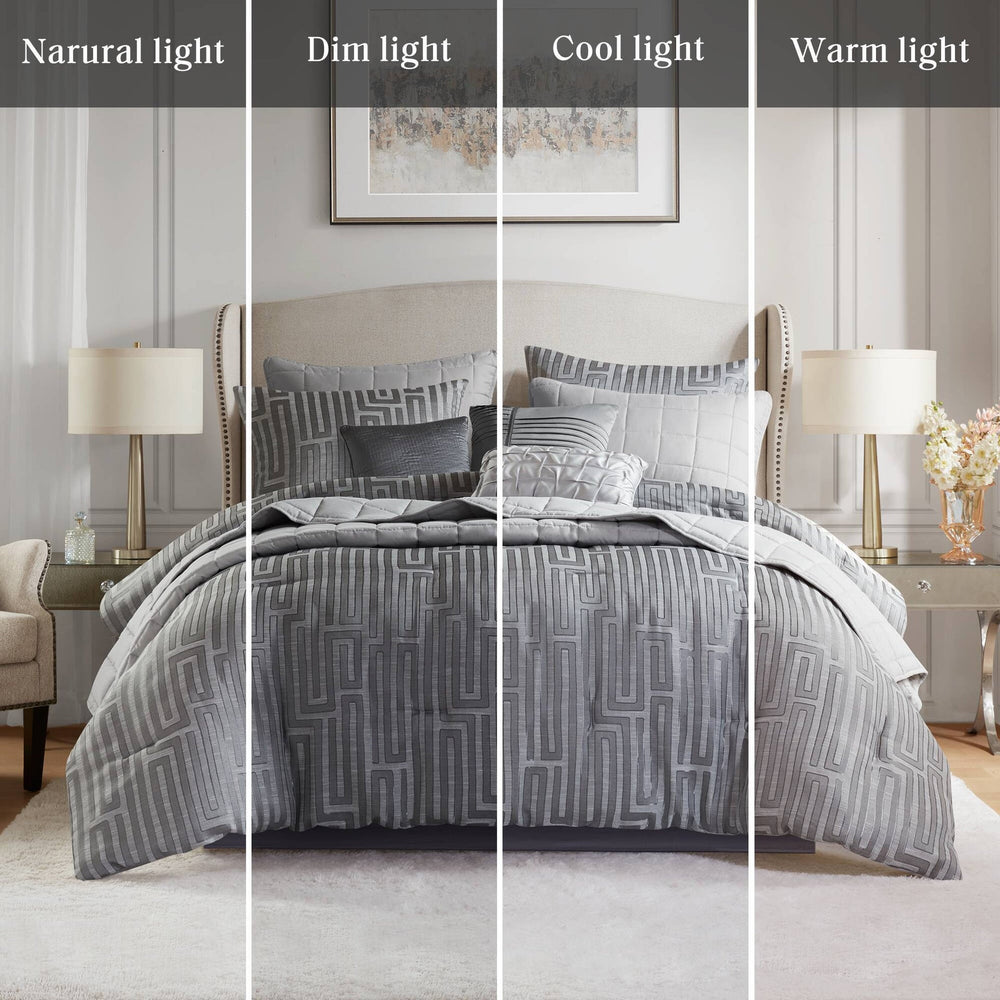 10 PCS Queen Luxury Jacquard Comforter Set Grey Media 5