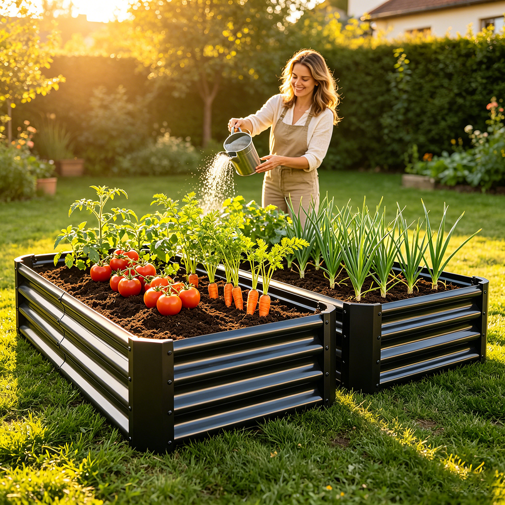 2PCS Black 6×3×1ft Metal Raised Rectangle Garden Planter Beds Media 3