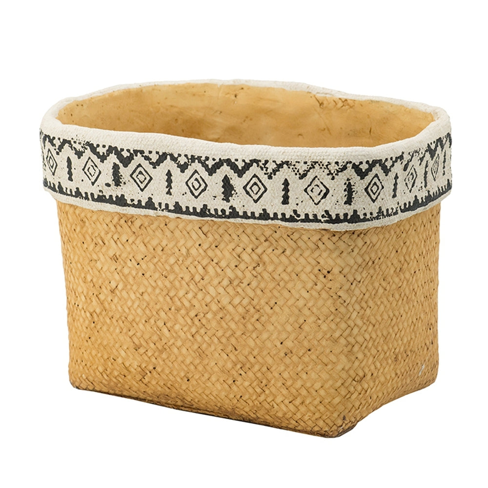 Set of 2 Rectangular Basket Planters with Geometric Trim, L:10.5x8.5x8' S:7.5x5.5x6.5' Media 4