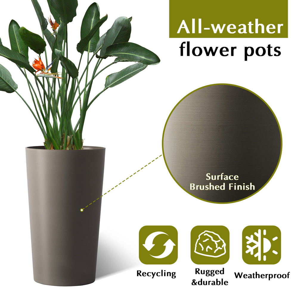 2 Pack Tall 21.7 in Planters for Outdoor Plants Modern Tall Square Planter Box Indoor Outdoor Porch Patio Flower Pot Modern Big Tapered Matte Tree Flower Pot for Garden, (Brown) Media 6