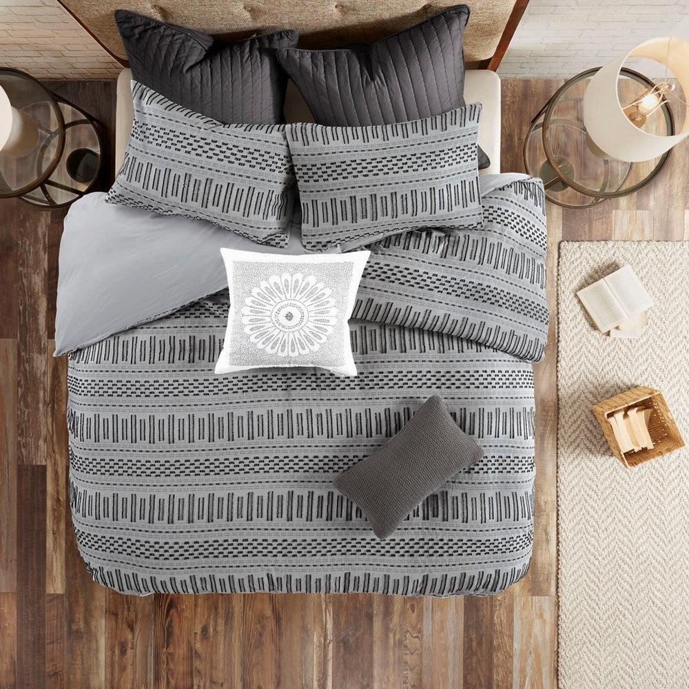 Cotton Jacquard Comforter Mini Set Grey/Black King/Cal King Media 6
