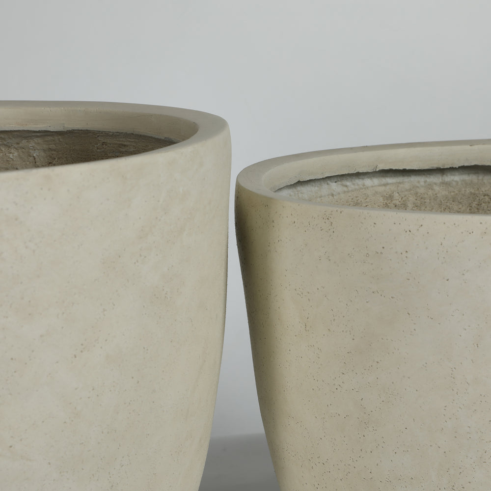 Round Concrete Planter Set of 2, Large Outdoor Indoor Handmade Rustic Decorative Planter Pots with Drainage Holes for Home Garden Patio, 15' x 13' & 18' x 14'  (white) Media 11
