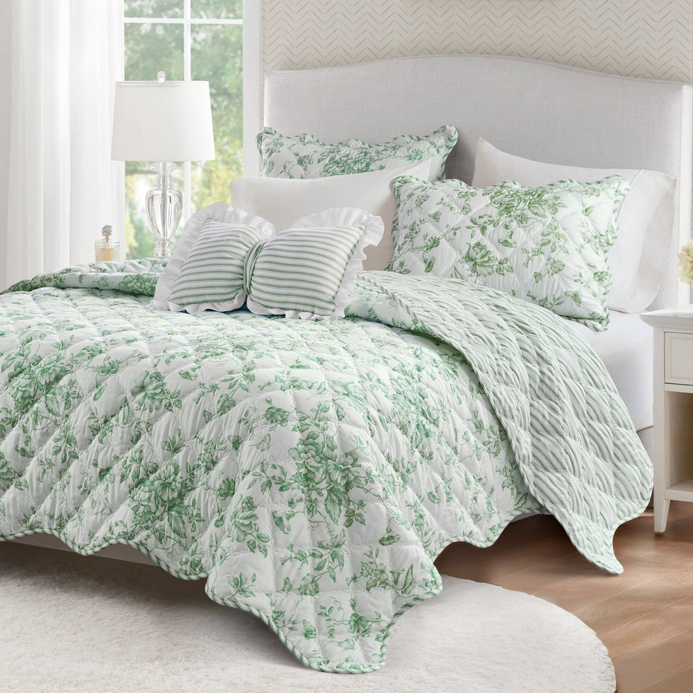4 Pieces King  Quilt Set with Decorative Pillow,Green Media 5